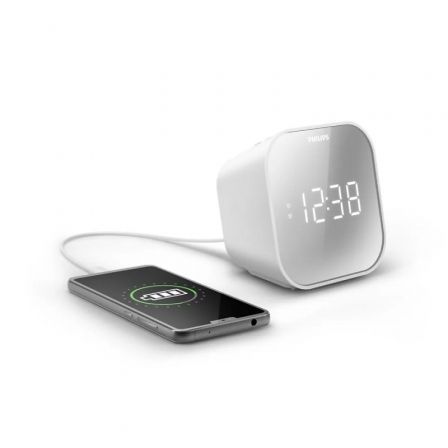 Philips TAR4406/12 Reloj despertador digital con Radio FM y Puerto USB Blanco